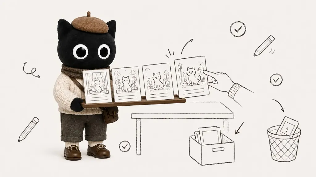 AI 提供候选，作者亲手挑选真正进入作品的那一版